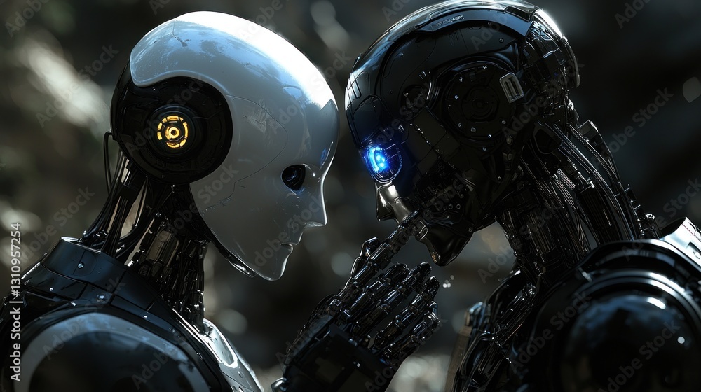 Poster cybernetic encounter: two advanced robots face-to-face