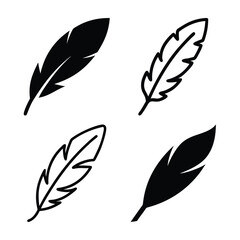 Four Simple Black Feather Icons on White Background