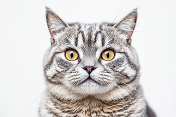 Obraz premium Close-up of a tabby cat with yellow eyes.