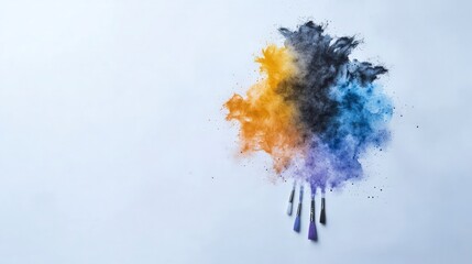 Artistic Paint Explosion with Brushes  Abstract Watercolor Background