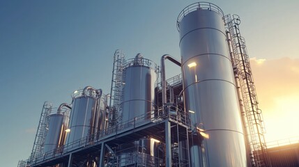 Obraz premium Industrial Sunset: Silhouetted Steel Structures at Dawn