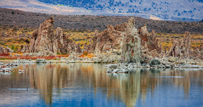 Tall tufa formations in Mono lake California