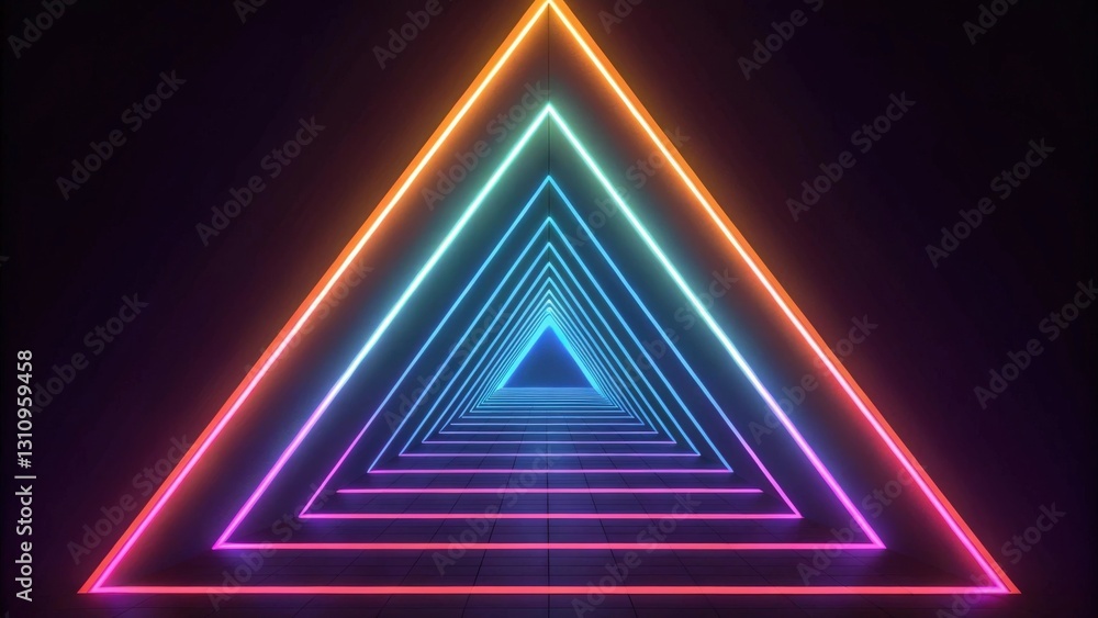 Aufkleber an optical illusion of neon triangles forming a tunnel. the tunnel appears to stretch into the dista