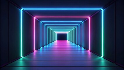 Fototapeta premium a neon tunnel of glowing lines, with vibrant blue, pink, and teal lights creating a futuristic atmosphere