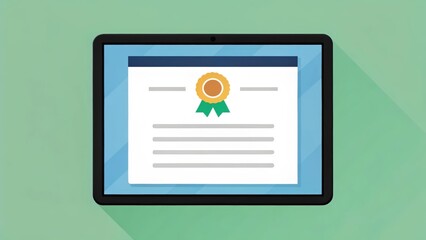 Fototapeta premium certificate displayed on a tablet screen, representing online education, achievement, and recognition