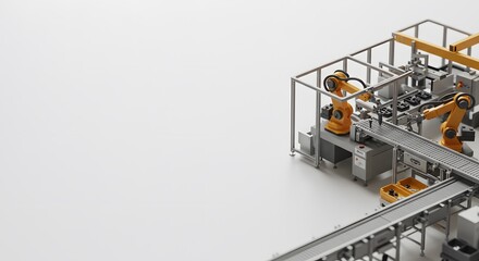 Worker Operating Industrial Machinery in Manufacturing Plant Composition on Plain White Background in PNG Style HD Minimal