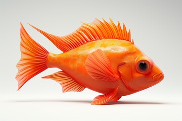 Fototapeta premium Vibrant orange fish with striking fins swimming gracefully against a neutral backdrop.