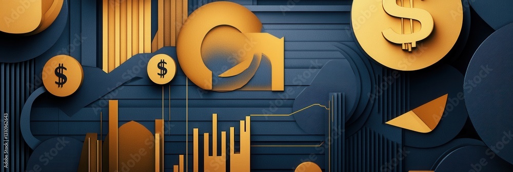 Poster Sophisticated paper art design featuring layered geometric shapes for visualizing financial growth and progress Generative AI