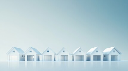 Row of 3D model houses, serene, minimalist, architectural design, digital rendering, for home planning use