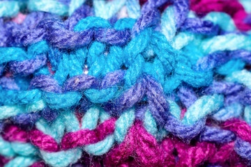 Close up shot of colorful woolen fabric