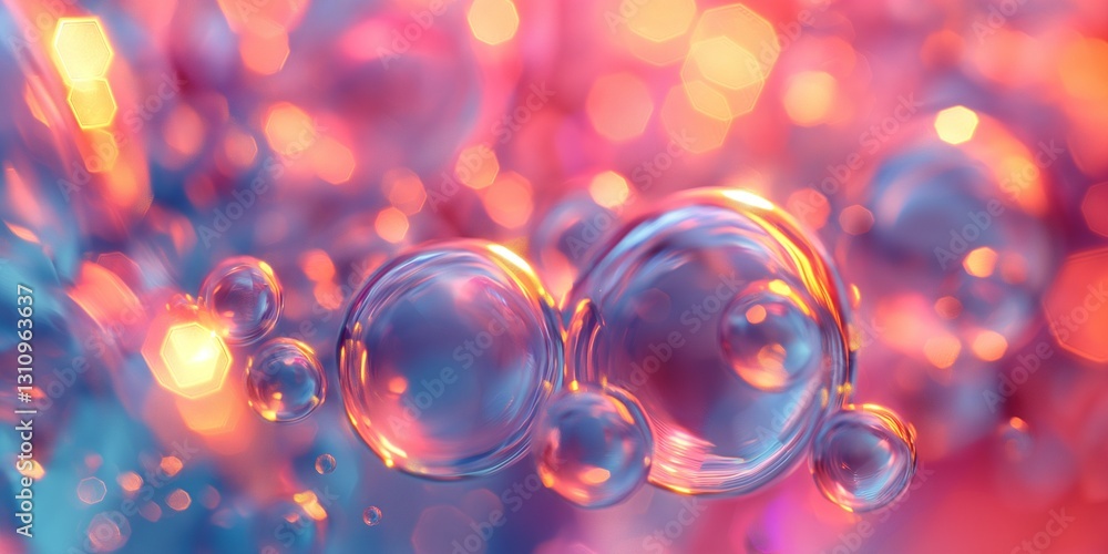 Poster abstract close-up of colorful bubbles floating in a dreamy background, creating a vibrant and ethere