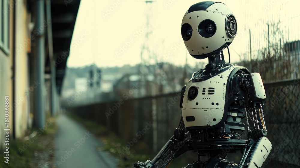 Poster a sentient robot in an urban setting