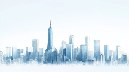 Obraz premium Modern city skyline, urban landscape, business district, hazy background, cityscape illustration