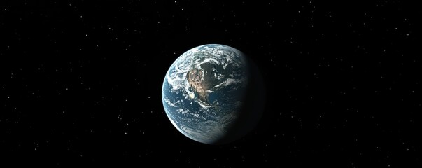 Fototapeta premium A breathtaking aerial view of Earth captured from space, showcasing the planet's vibrant blue oceans and green landmasses, surrounded by a stunning backdrop of twinkling stars.