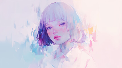 クールで可愛い女性の水彩イラスト