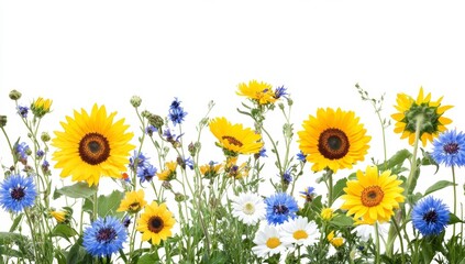 Colorful wildflowers border against white (1)