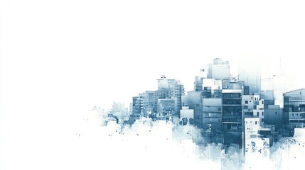 Obraz premium Cityscape watercolor painting, urban buildings, skyline, clouds, background, design