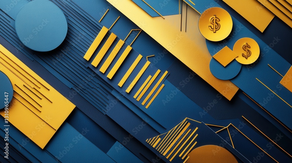 Poster Sophisticated paper art background featuring geometric shapes that illustrate financial growth and abstract graphs Generative AI