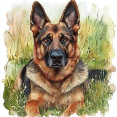 A German Shepherd dog and puppy playing with a bone in the grass, showcasing their cute brown fur and friendly nature