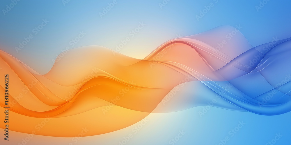 Poster the image showcases a vibrant abstract design featuring smooth pastel waves in shades of blue, orang