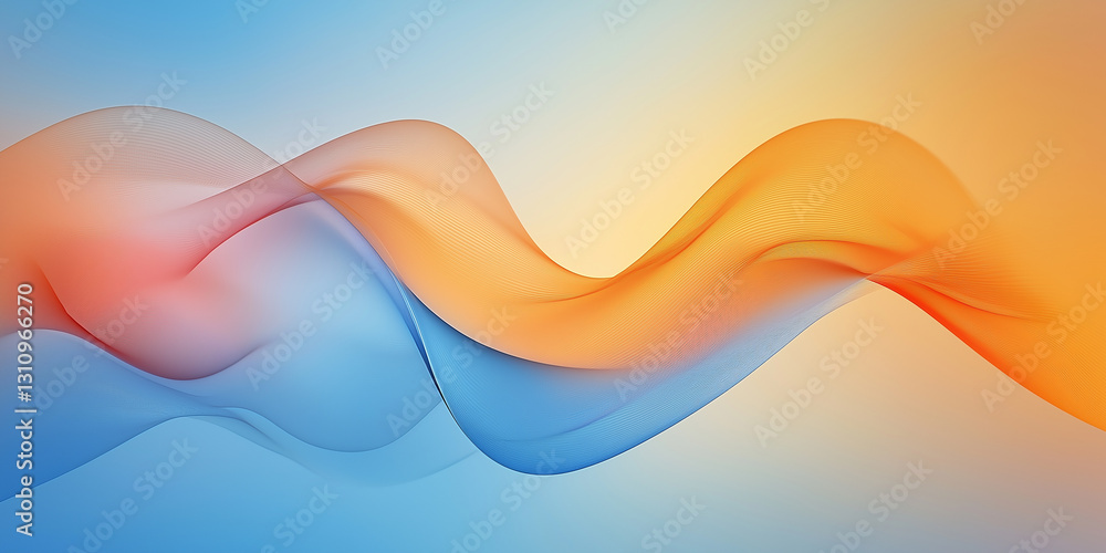 Poster the image showcases a vibrant abstract design featuring smooth pastel waves in shades of blue, orang