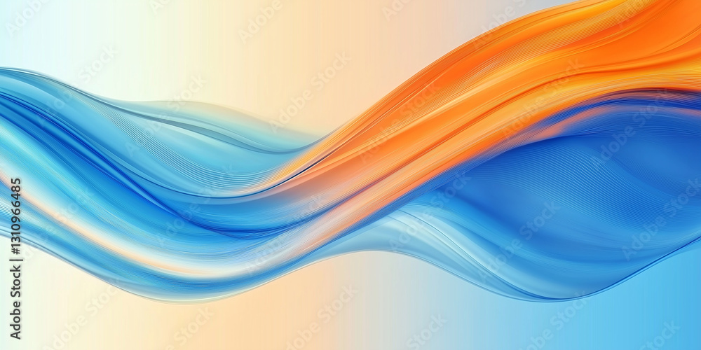 Poster the image showcases a vibrant abstract design featuring smooth pastel waves in shades of blue, orang