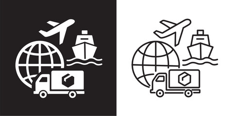 Logistics solid and thin line web icon Vector illustration set