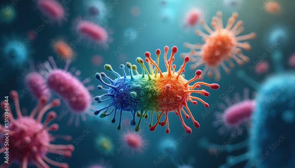 Poster colorful abstract 3d render of virus, bacteria organisms. concept of strategies to combat antimicrob