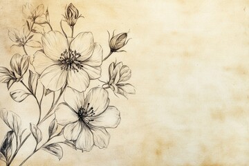 Delicate floral sketches on aged paper showcasing vintage tones and balanced composition in intricate line art