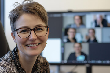 Smiling Professional in Virtual Meeting