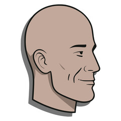bald man profile side view flat color vector illustration template design
