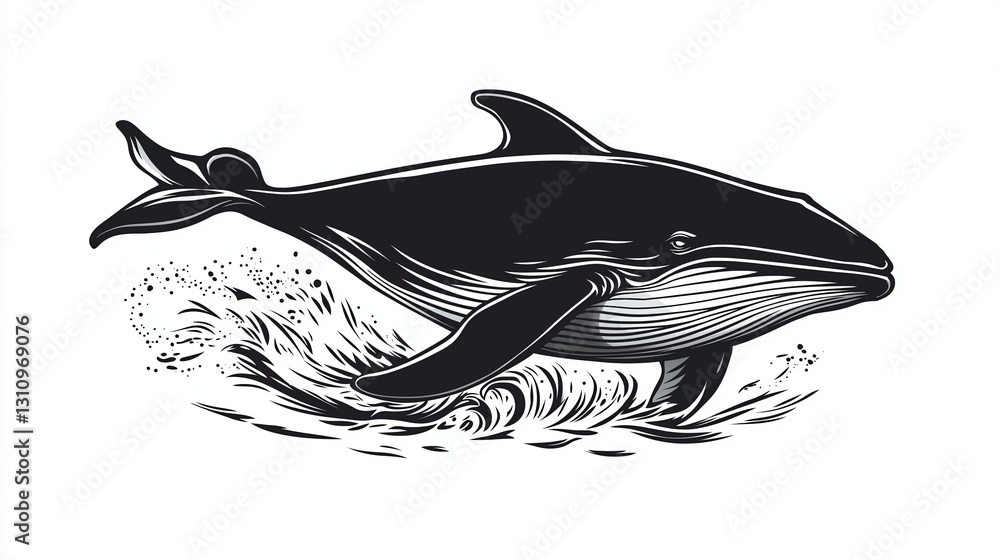 Poster a monochrome whale emerging from an ocean with no background details