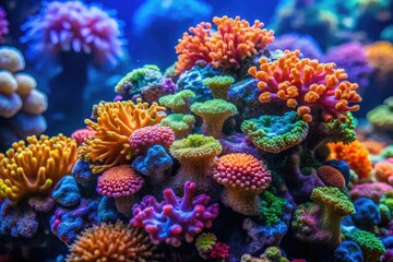 Obraz premium a cluster of colorful coral fragments clings to the side of a rocky outcropping as slime seeps from its edges, tides, currents, coral, waves, beach