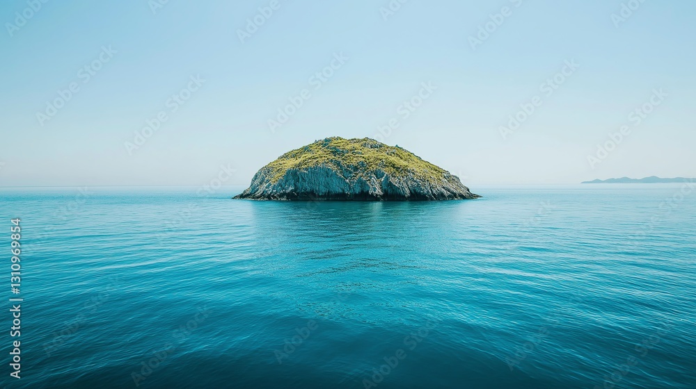 Poster a perfectly circular island in the middle of a calm turquoise sea.