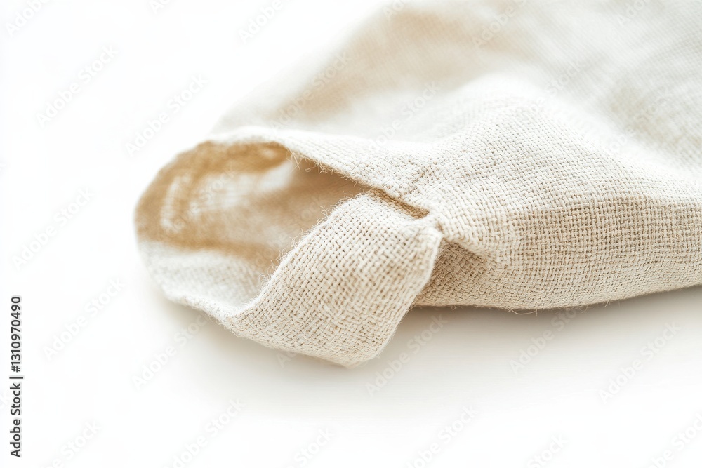 Poster a natural linen fabric folded neatly on a bright surface showcasing its texture and color variations