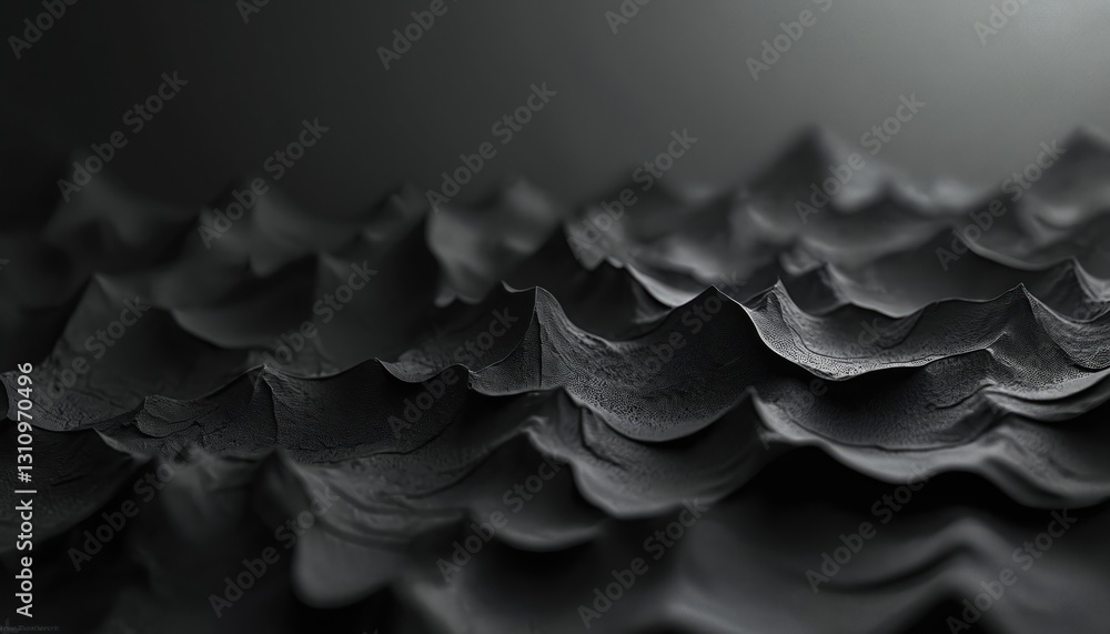 Poster paper cut topographic 3d dark background with black and gray gradient. dark colors evoke wave or san