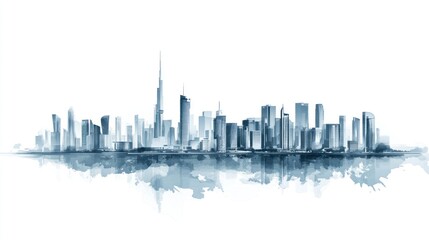 Obraz premium Watercolor Dubai skyline, urban landscape, tourism, travel brochure