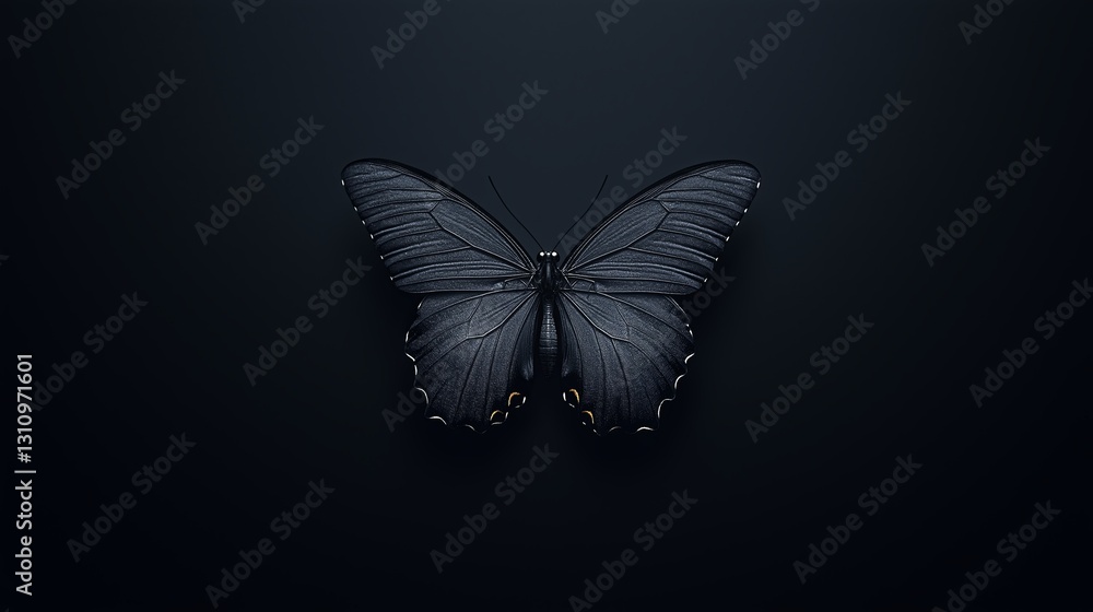 Poster a single butterfly in the center of a completely black screen.