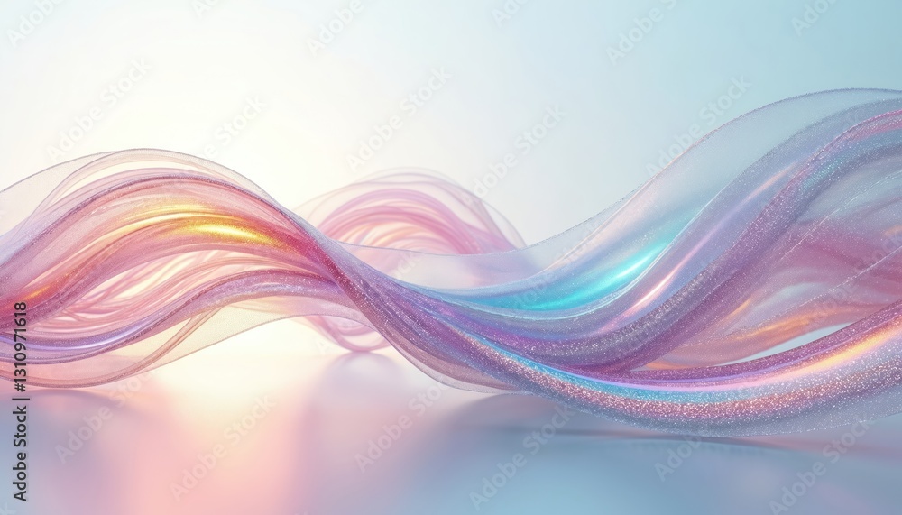 Poster iridescent wavy lines shape on transparent background. three-dimensional holographic metallic swirl 