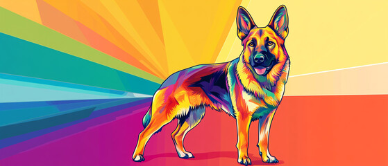 Fototapeta premium Vibrant Vector Illustration of a German Shepherd Dog Standing Guard with Alert Posture Showcasing Strength Loyalty and Protective Nature in a Bold and Colorful Design