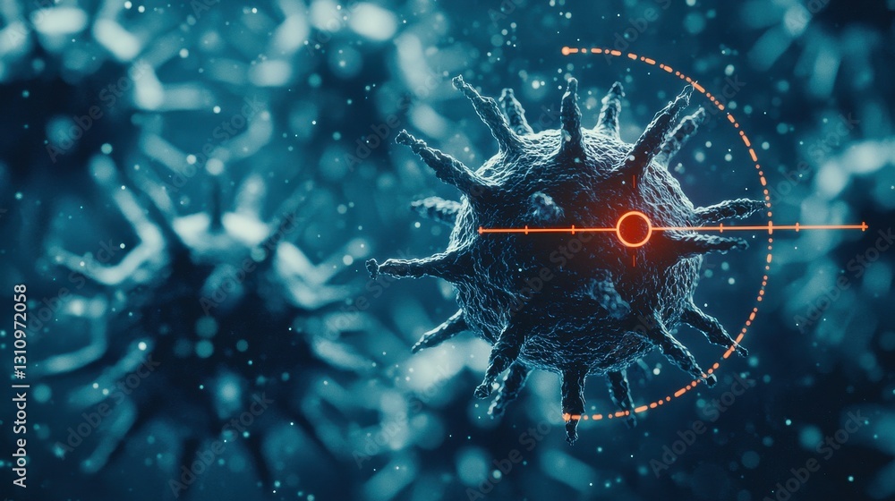 Poster microscopic view of pathogenic bacteria with digital overlay elements