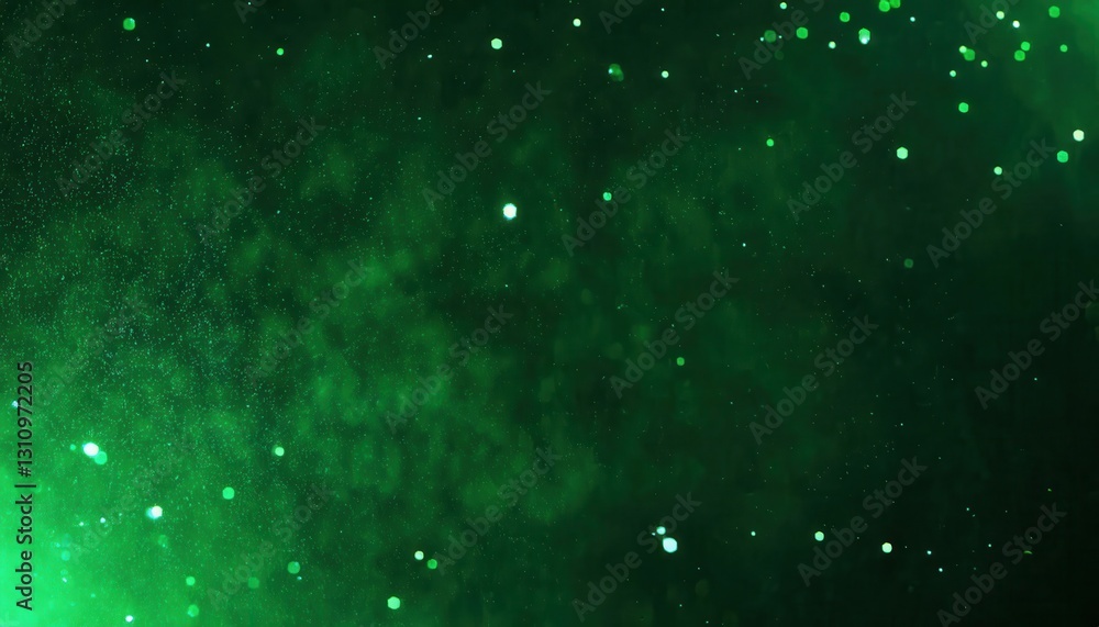 Poster mesmerizing abstract green bokeh with glowing particles, ideal for backgrounds, digital art, sci-fi,