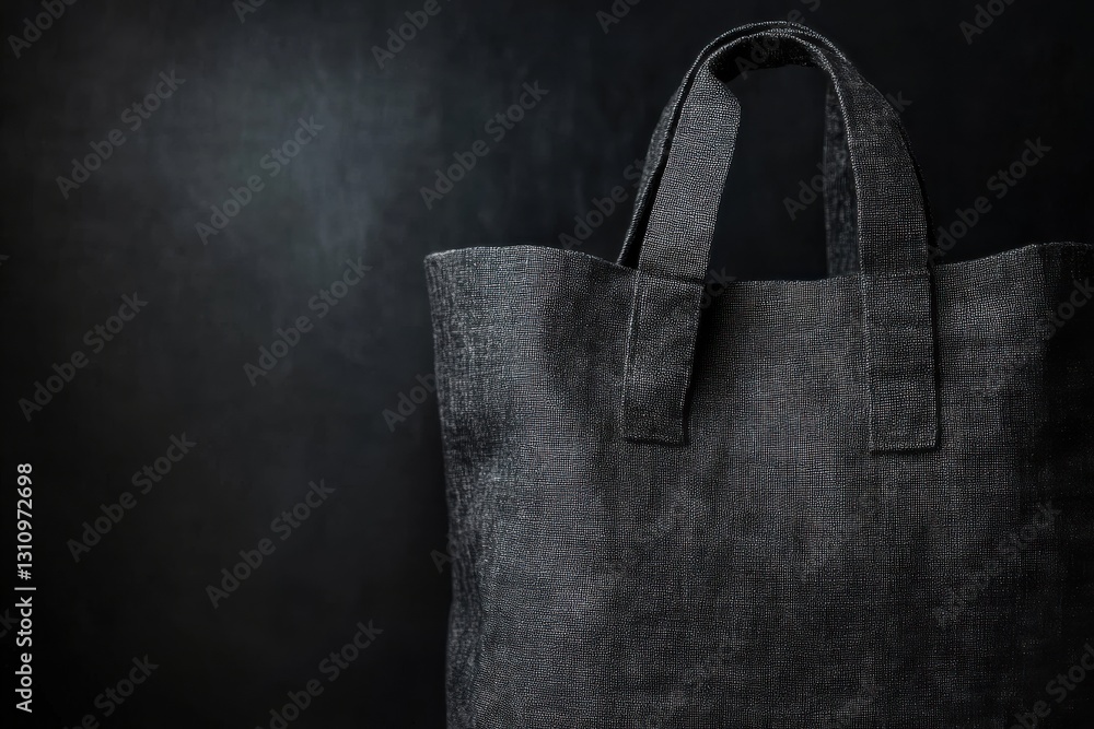 Poster Black reusable bag with sturdy handles displayed against a textured dark backdrop