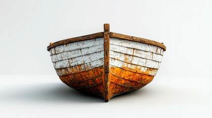 Obraz premium Worn Wooden Rowboat Vessel with Orange and White Paint on a Seamless Background Design