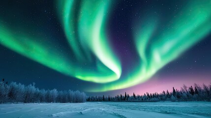 Aurora borealis northern lights idea. Vibrant aurora borealis dancing across the night sky in a serene winter landscape.