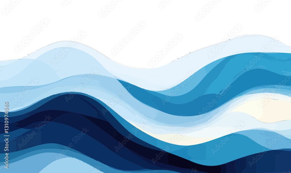 Poster abstract blue wave minimalist vector art with dynamic flowing curves
