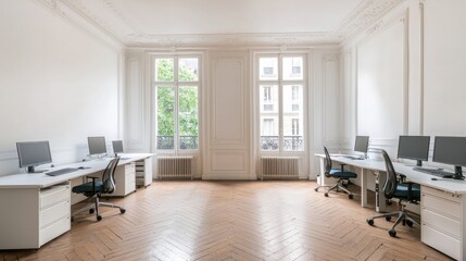 Spacious and Minimalist Office Interior with Modern Workstations