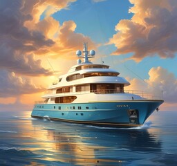 Illustration of sailboat yaht in ocean.