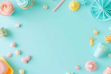 Obraz premium Sweet Treats and Celebratory Decorations Pastel Colors Arrangement Festivity Design Background