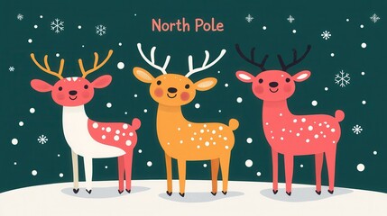 Fototapeta premium Playful Reindeer Characters in a Festive North Pole Setting